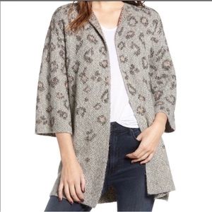 NWT Cupcakes & Cashmere Grey Kline Tonal Leopard Cardigan Sweater M
